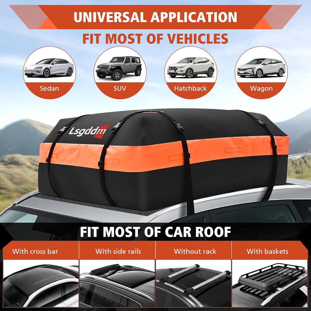 Roof Bag, Waterproof Soft Car Top Carrier Without Rack, 15 Cubic Feet Cargo C...