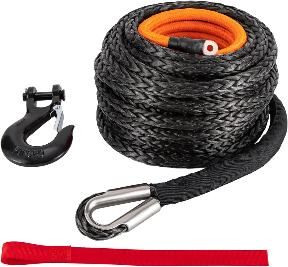 9/16" x76' Synthetic Winch Rope with Hook, Winch Cable with Protecti...