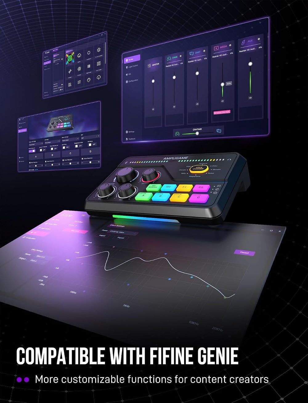 FIFINE SC8 Gaming Audio Mixer for Live Streaming with 7.1ch Surround sound