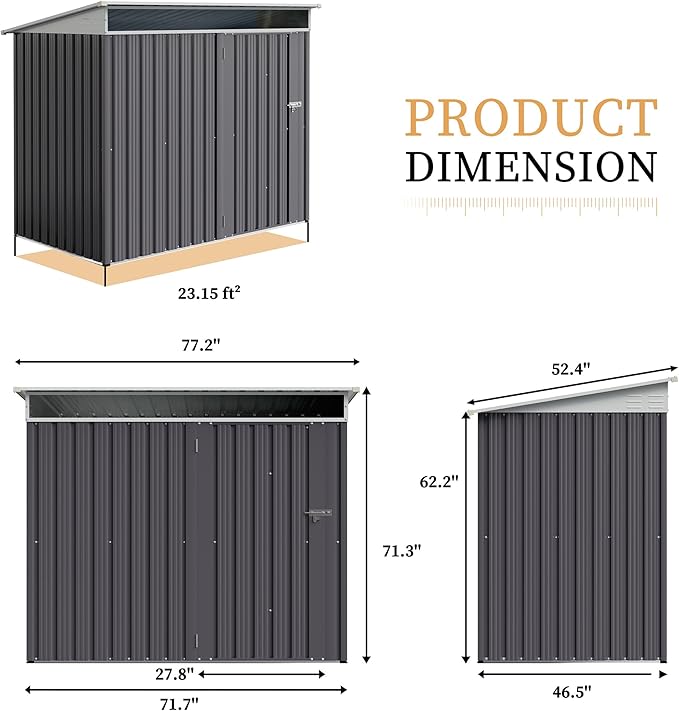 Vongrasig Outdoor Storage Shed, 6 x 4 FT Outside Metal Garden Shed