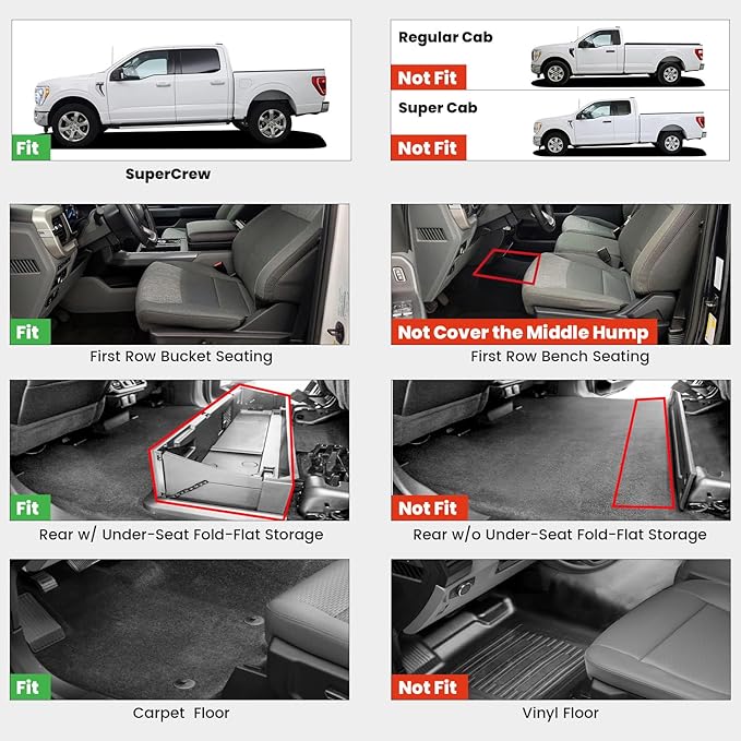 LASFIT Floor Mats for Ford F-150 2015-2025 | F150 Lightning 2022-2025 SuperCrew