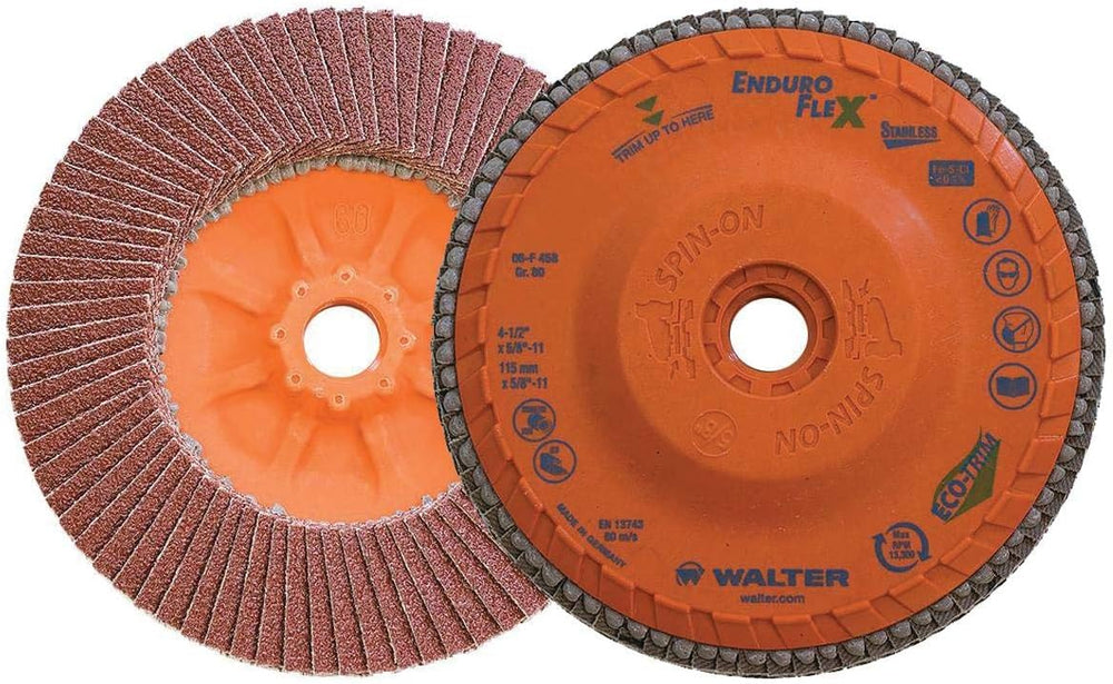 Walter Enduro-Flex™ Stainless Flap Disc, Ceramic Abrasive, Spin-On 4-1/2"...