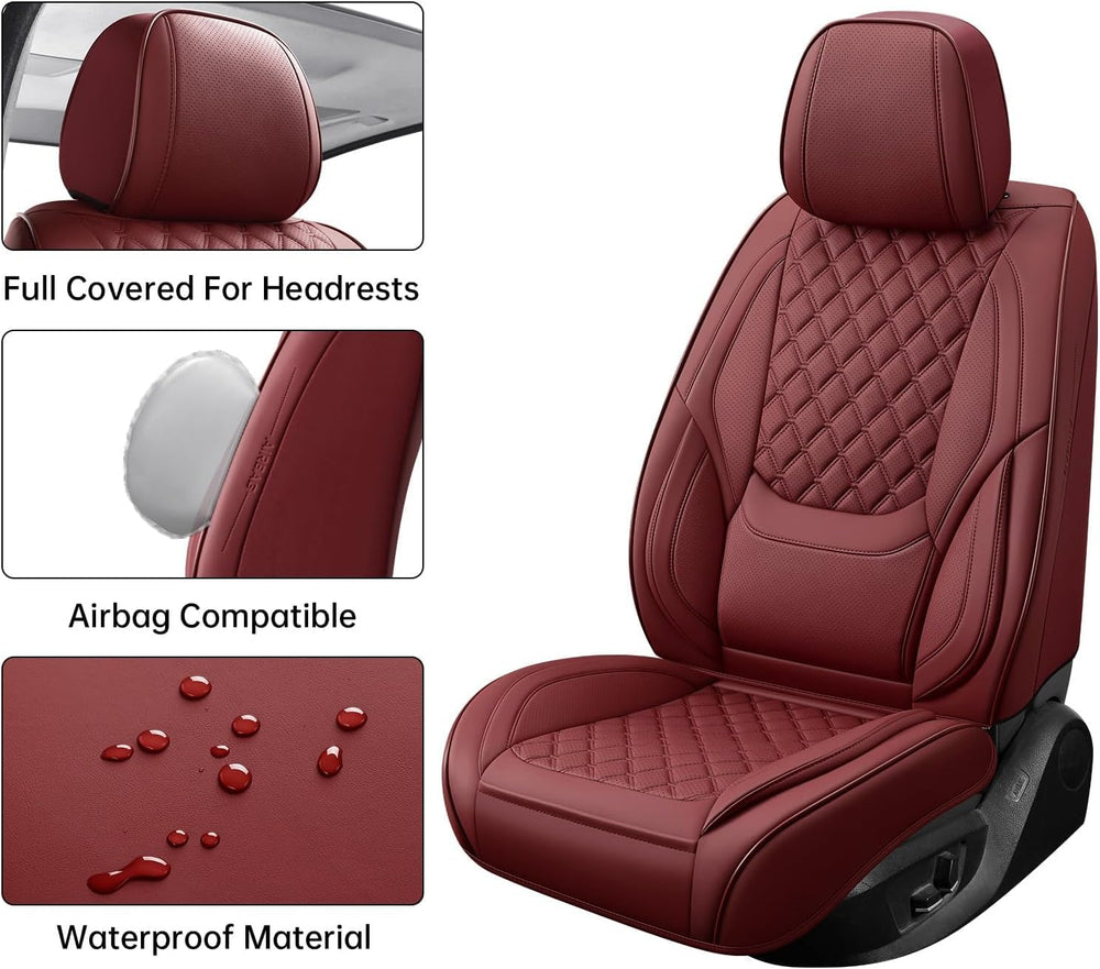 Wine Red Car Seat Covers Full Set,5 Seat Leather Seat Covers for Cars