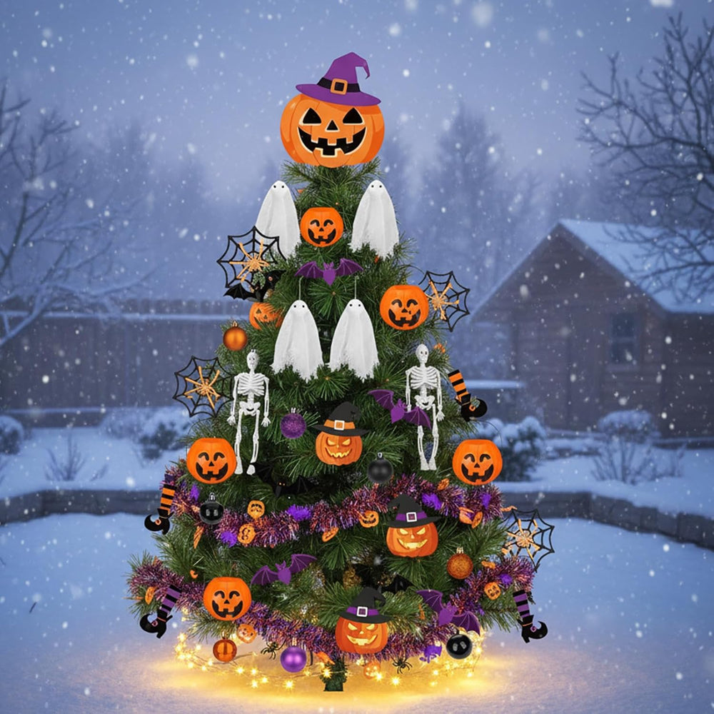 44 Pcs Halloween Tree Ornaments Decorations Witch Hat Pumpkin Tree Topper Pum...