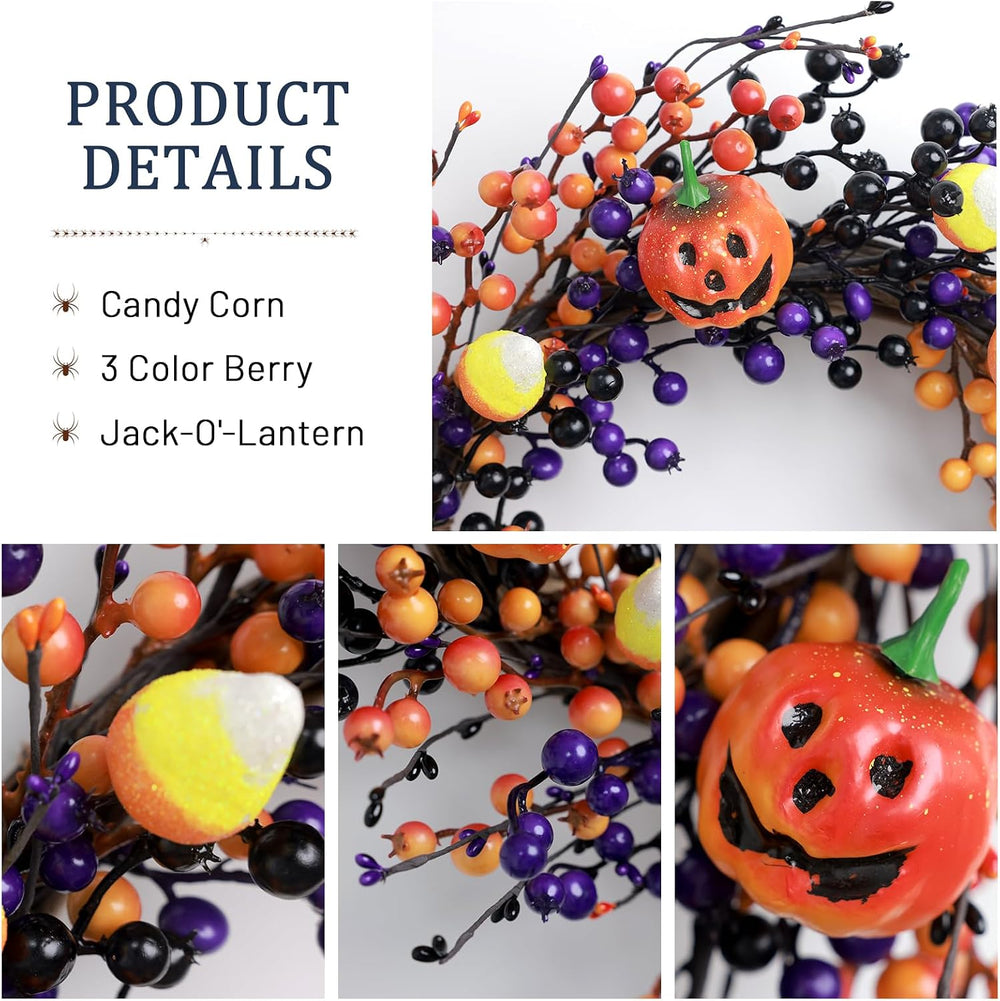 20" Halloween Wreaths for Front Door with Jack-o'-Lanterns and Candy