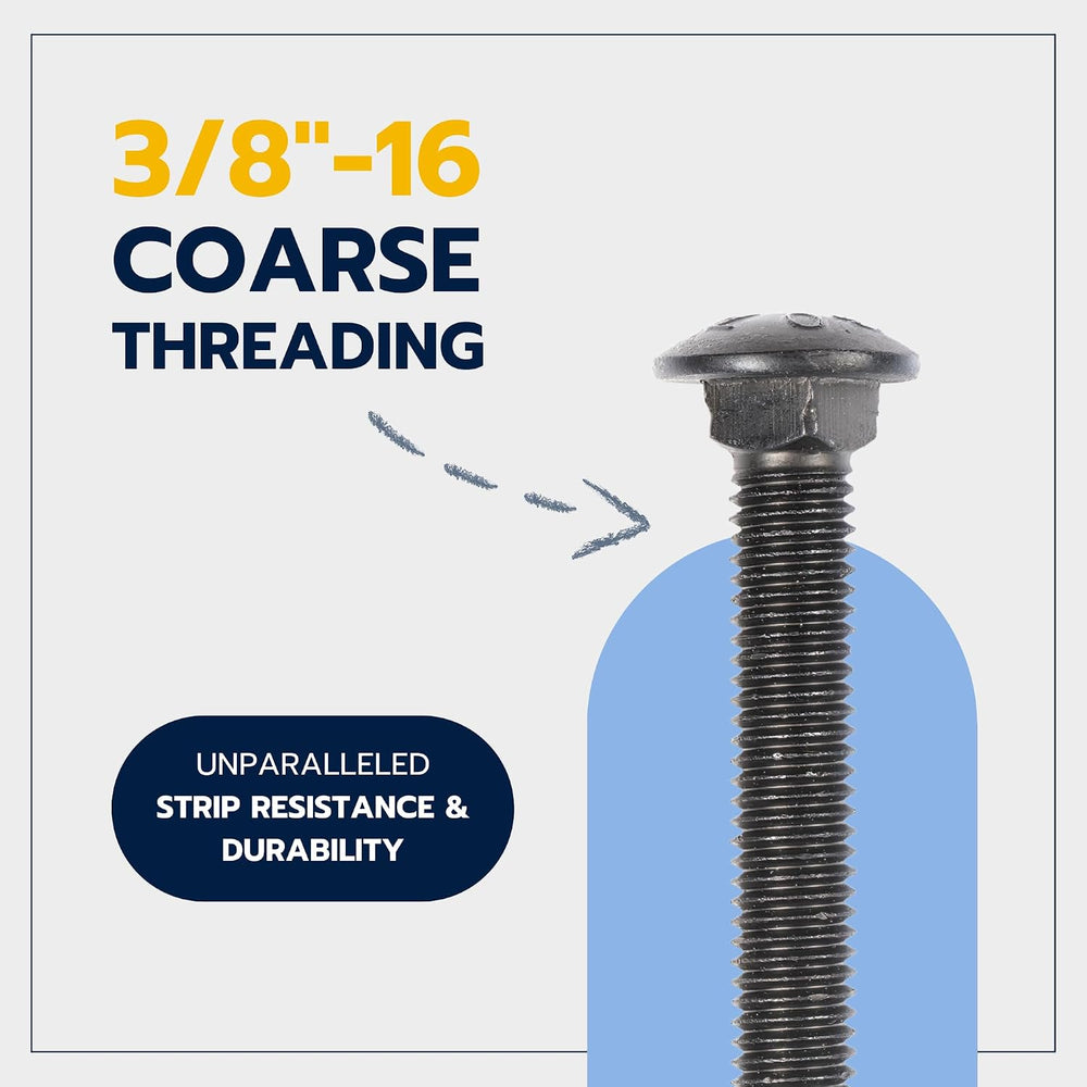 3/8" x 4" (25 Pack) Black Carriage Bolt Kit, Grade 307A, Ceramic Co...