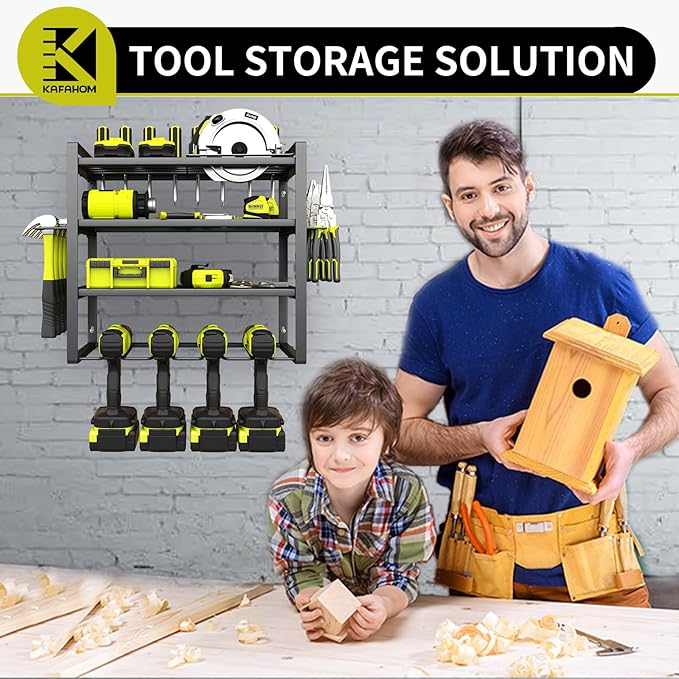 KAFAHOM Power Tool Organizer, 4 Layer Drill Holders Wall Mount, Heavy Duty