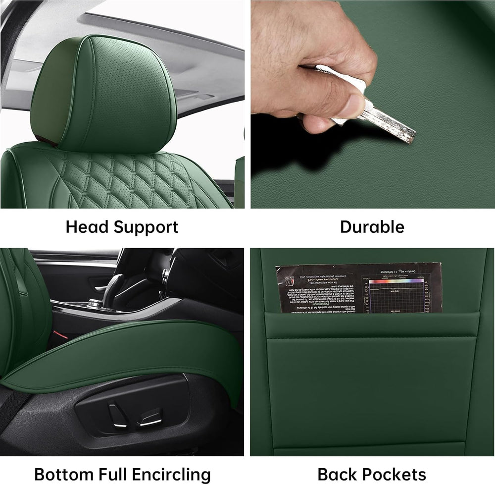 Green Car Seat Covers Full Set,5 Seat Leather Seat Covers for Cars