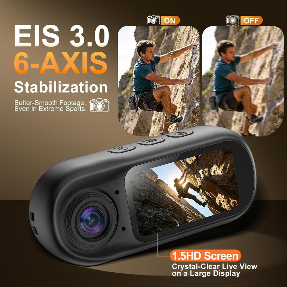 4K Mini Body Camera with EIS 6-Axis Stabilization,POV Action Camera