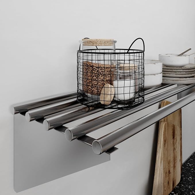 AmGood 14 in. x 36 in. NSF Stainless Steel Tubular Wall Shelf | Heavy-Duty