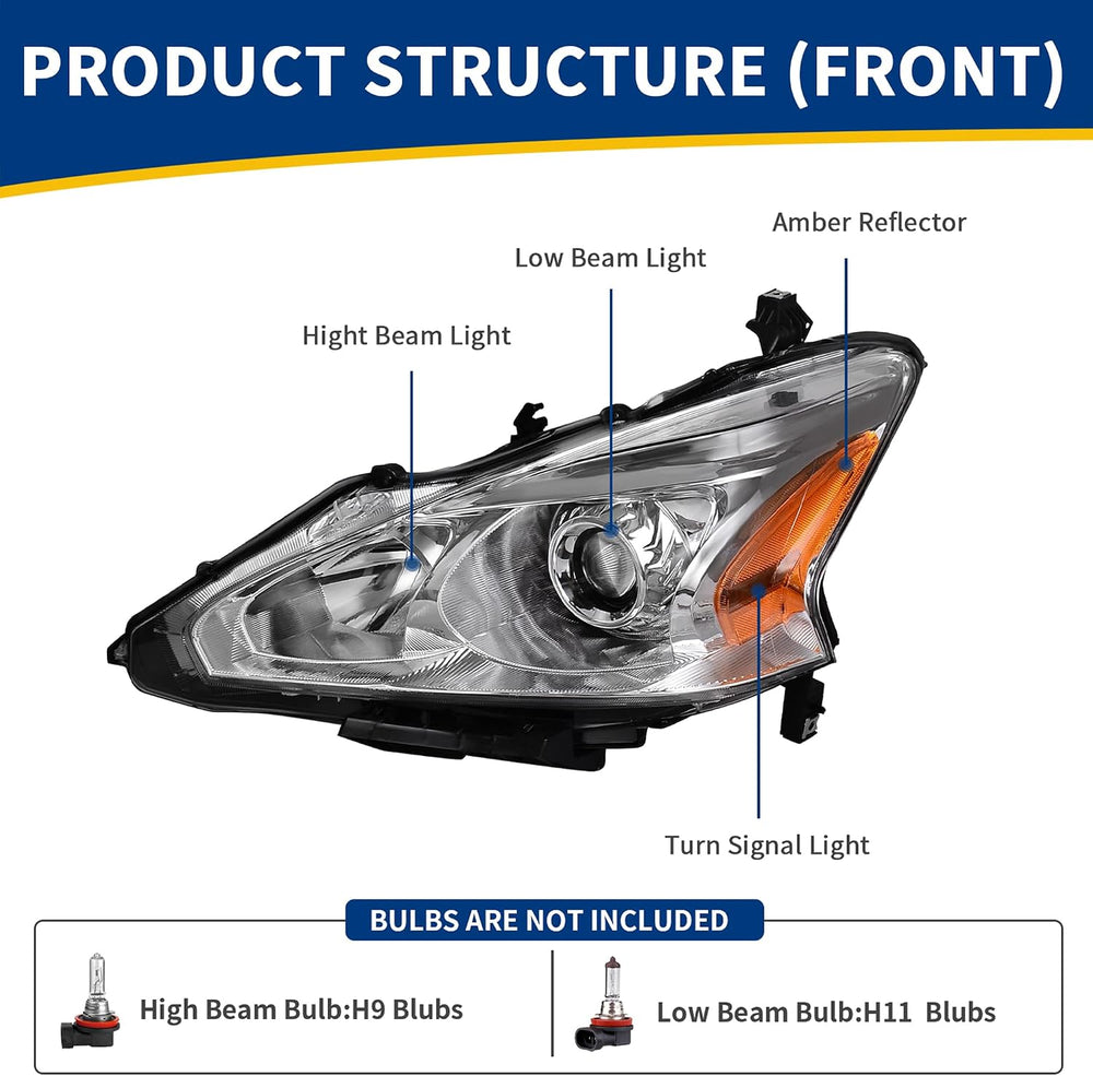 AUTOSAVER88 Headlight Assembly Compatible with 2013 2014 2015 Altima 4-Door S...