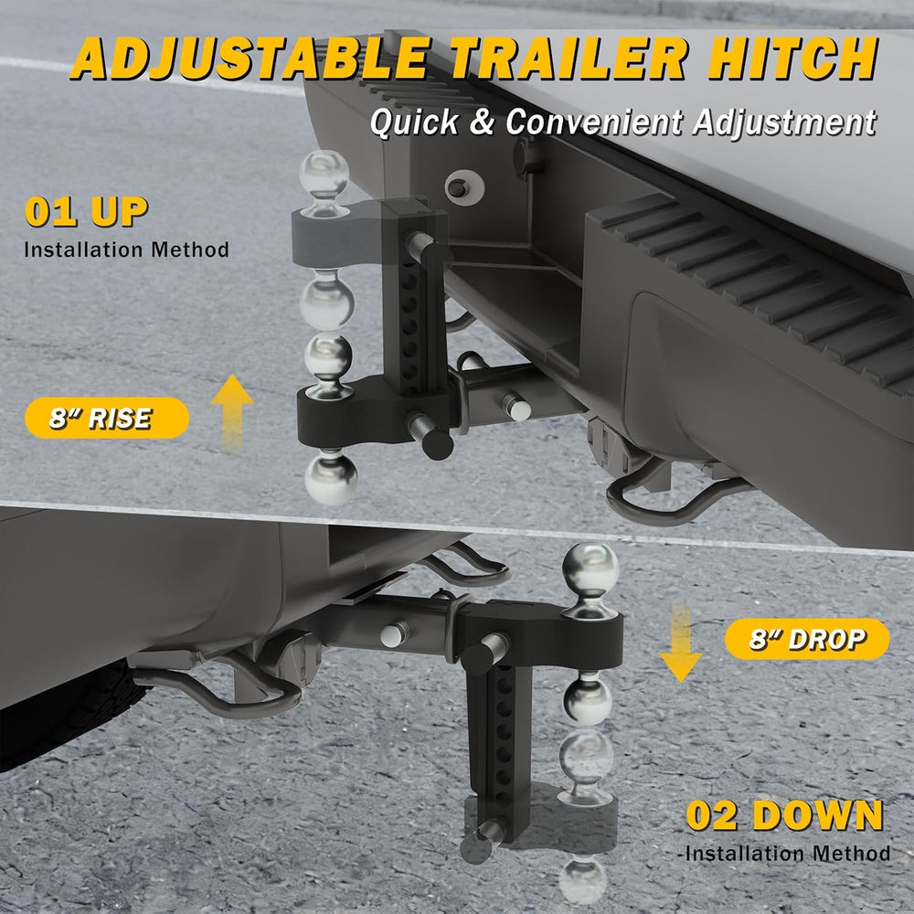 Aluminum Adjustable Trailer Hitch for 2-Inch Receiver 8 Inch Drop/Rise Hitch ...