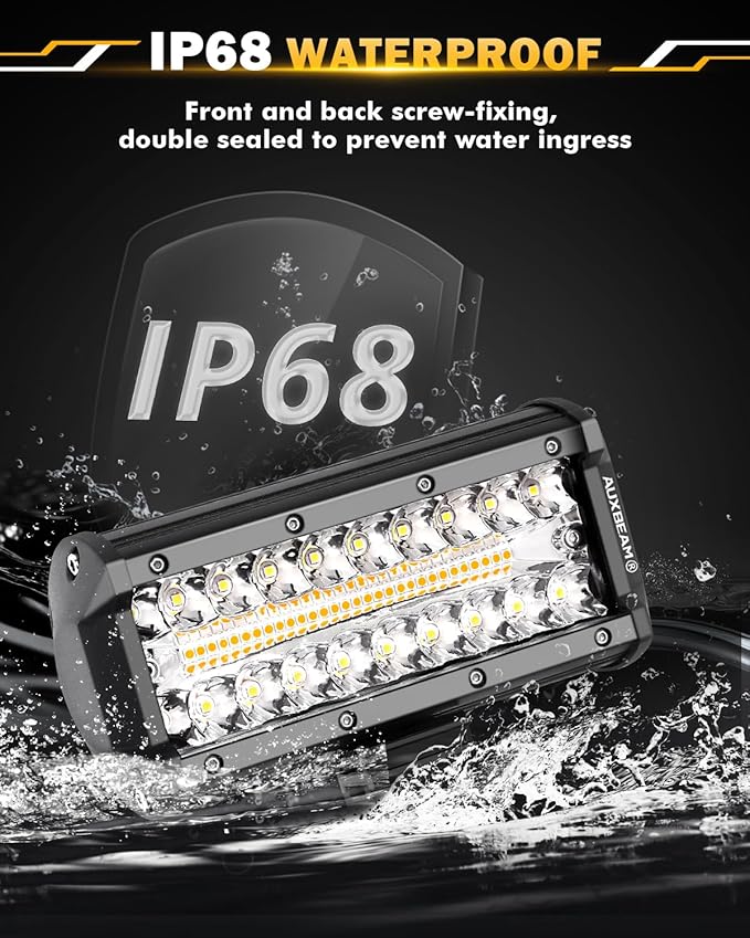 Auxbeam 7 Inch 300W LED Light Bar, 6 Modes Strobe Amber Pod Lights Yellow Fog