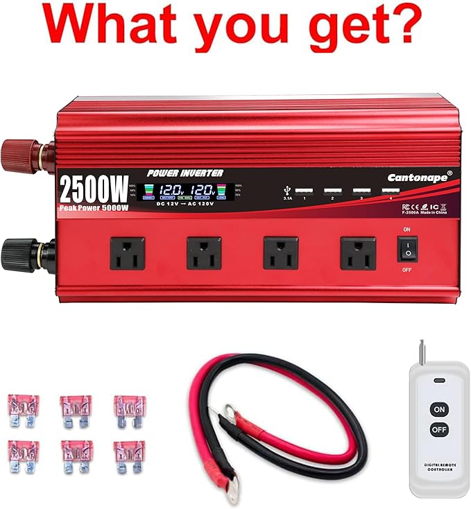 2500W Power Inverter 12V to 110V/120V DC to AC