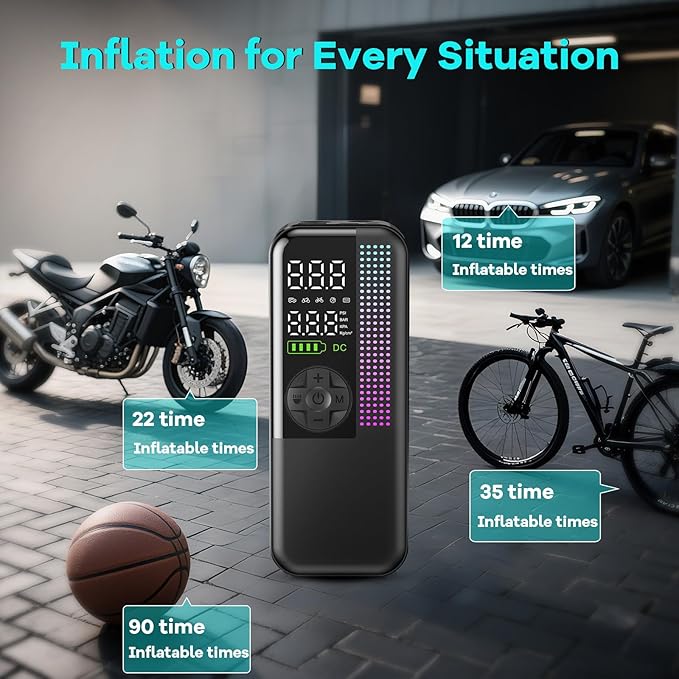 Tire Inflator Portable Air Compressor, 150 PSI Cordless Air Pump, Dual Power