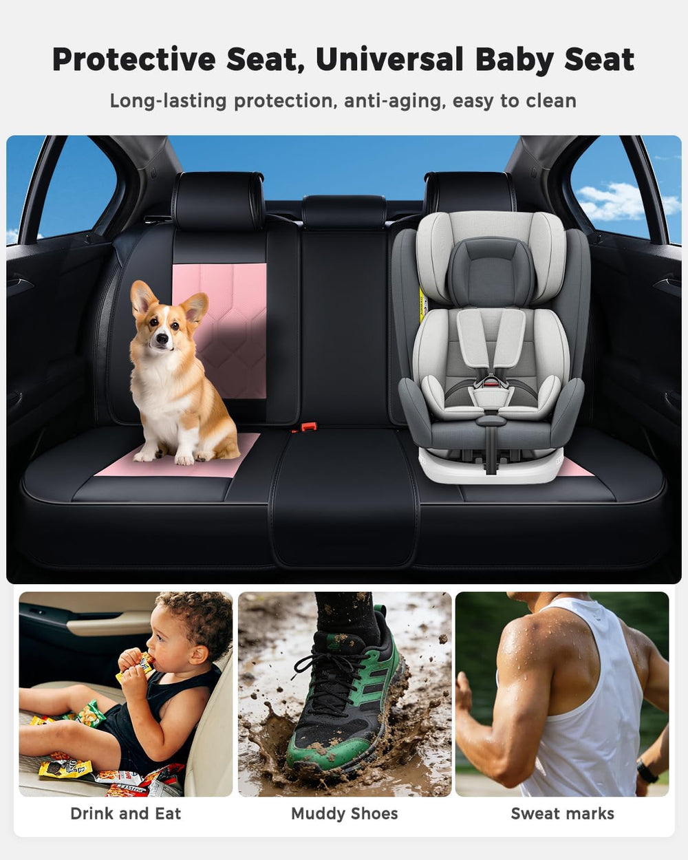 Huidasource Car Seat Covers, Universal Fit for Cars SUVs Trucks, Black&Pink