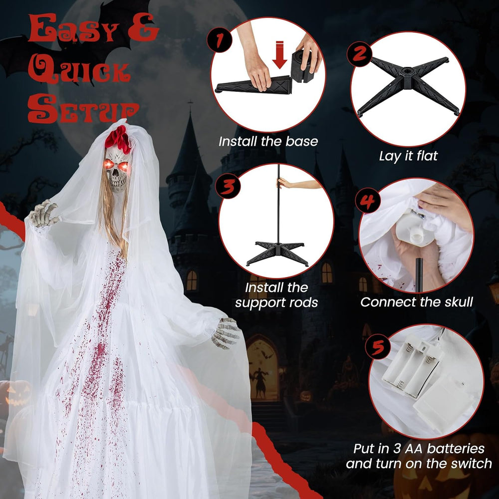 Tangkula 7.2 FT Halloween Animatronics Standing Skeleton Bride & Groom Set
