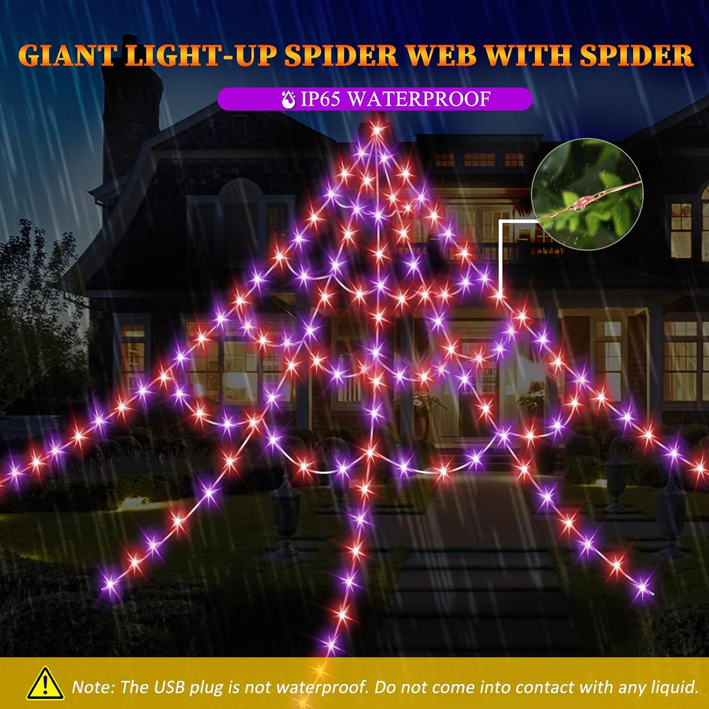 Halloween Spider Web Lights 550 LED Lighted Spider Web 16.4Ft Giant Halloween...