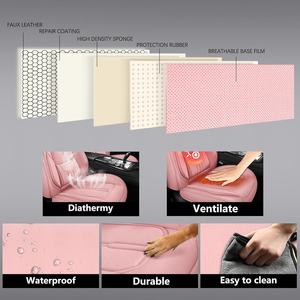 NS YOLO Universal Fit Premium Pink Leather 5-Seats Car Seat Covers