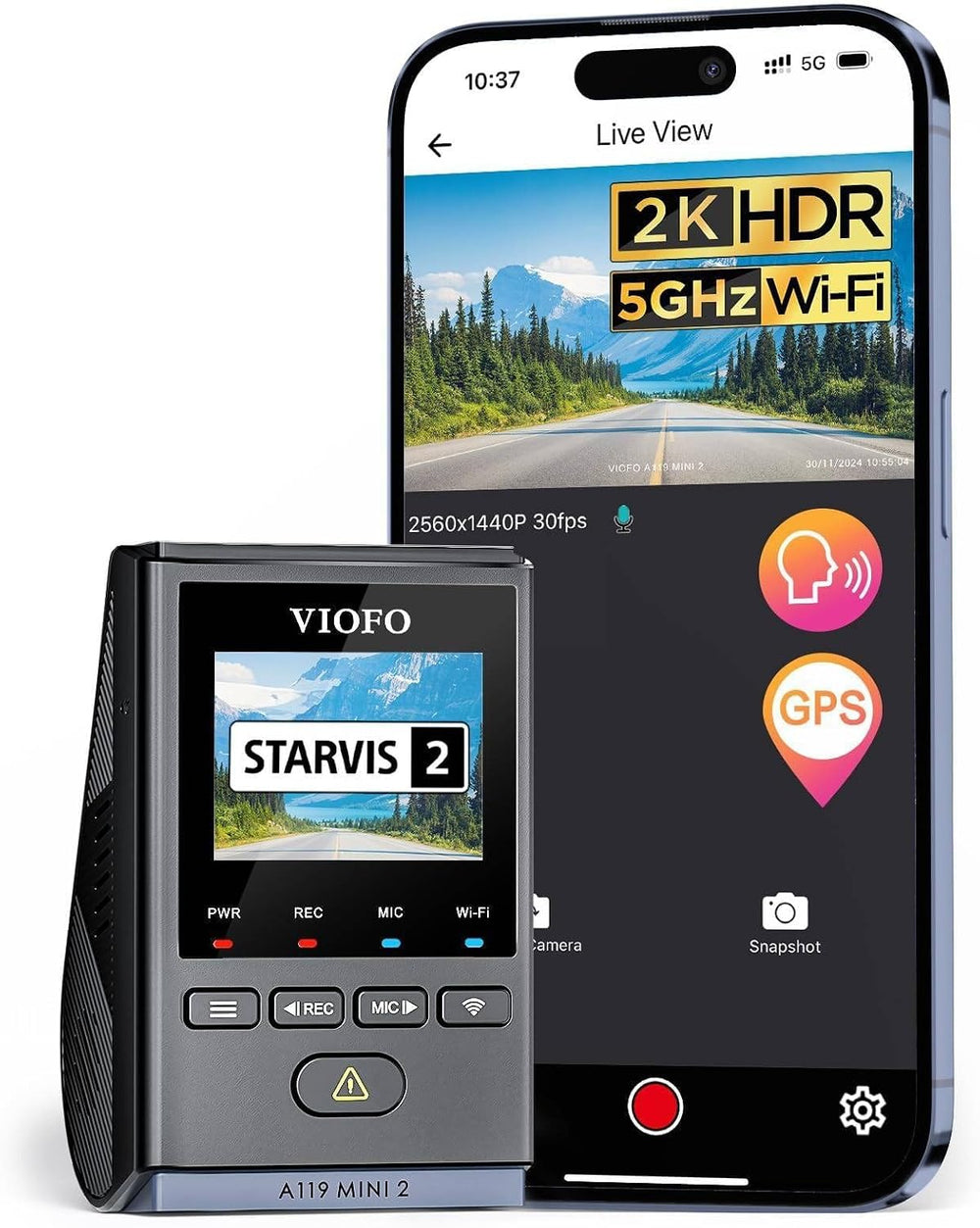 VIOFO Dash Cam Front A119 Mini 2, STARVIS 2 Sensor, 2K 60fps Car Dashcam