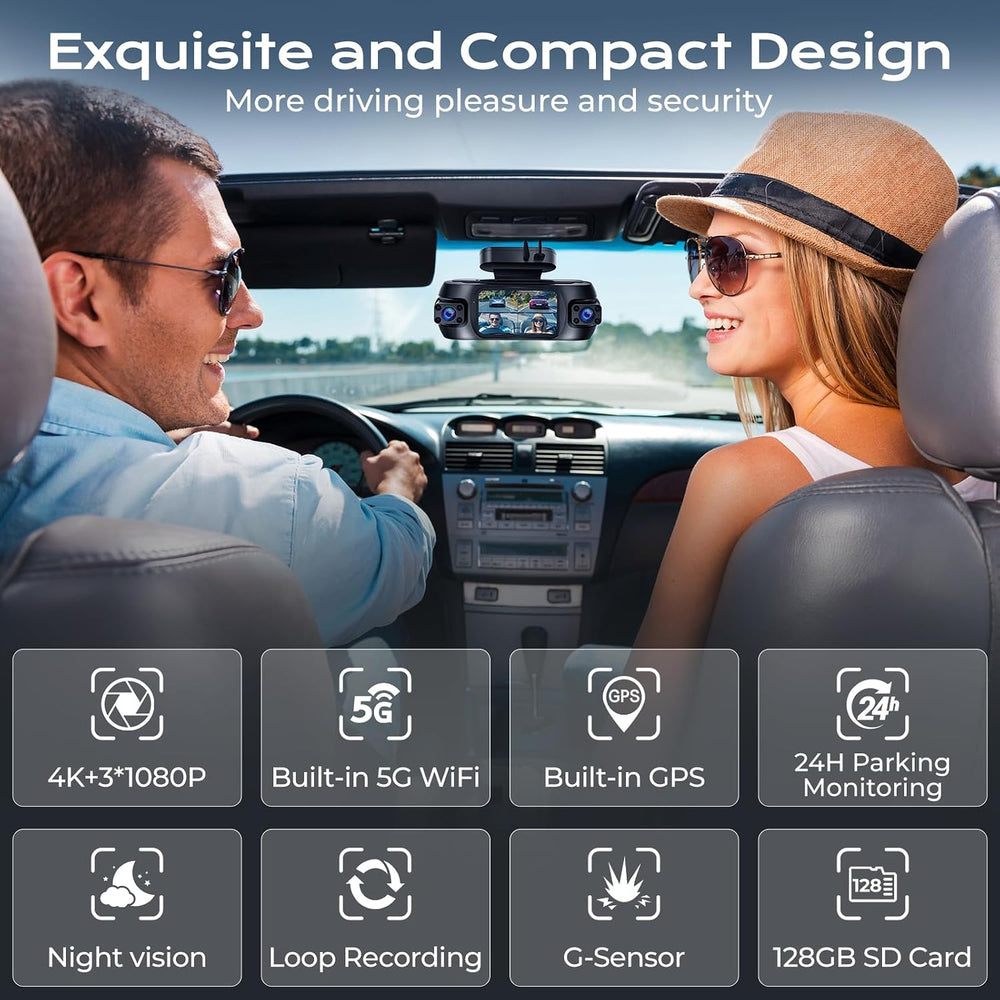 360° Dash Cam 4 Channel, 4K Front Rear and Inside Dash Camera