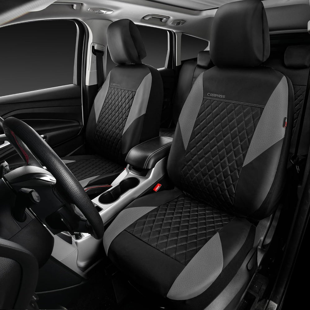 CAR PASS Quilting Leather Seat Covers Full Set,Universal Waterproof Deluxe PU...