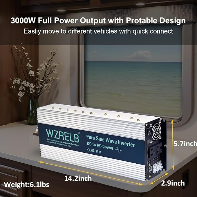 WZRELB 3500W Pure Sine Wave Inverter, Car Power Inverter 36V DC to 110V 120V AC