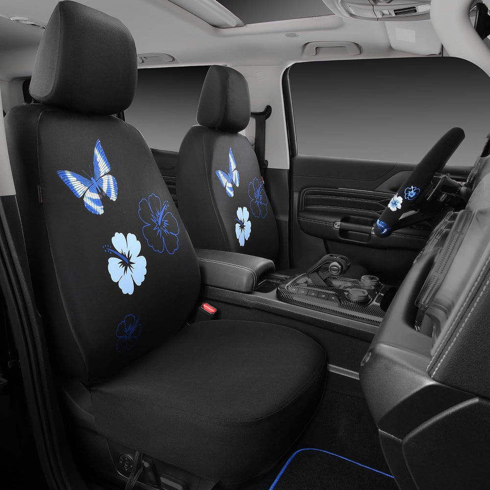 CAR PASS Blue Butterfly Car Seat Covers Full Set, Embroidered Flower Waterpro...