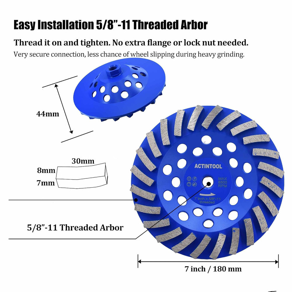 7 in. x 5/8-11 in. Threaded Arbor 24 Segments Diamond Turbo Grinding Cup Whee...
