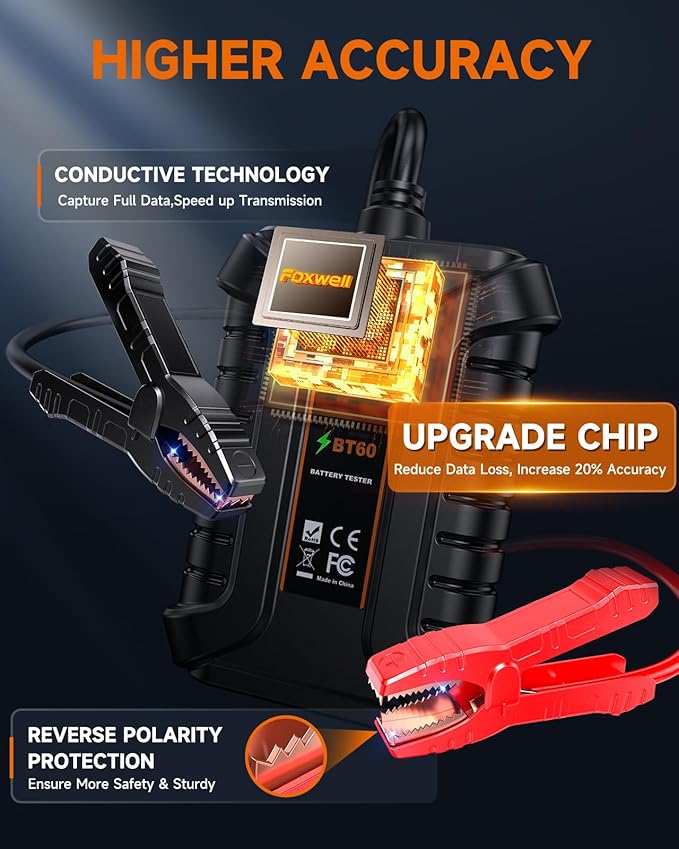 FOXWELL BT60 Car Battery Tester, 12V Bluetooth Battery Load Analyzer via App