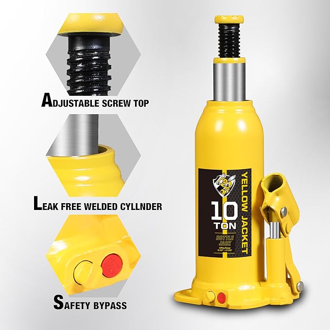 YELLOW JACKET 10 Ton Muti-Directional Welded Bottle Jack, Horizontal Bottle