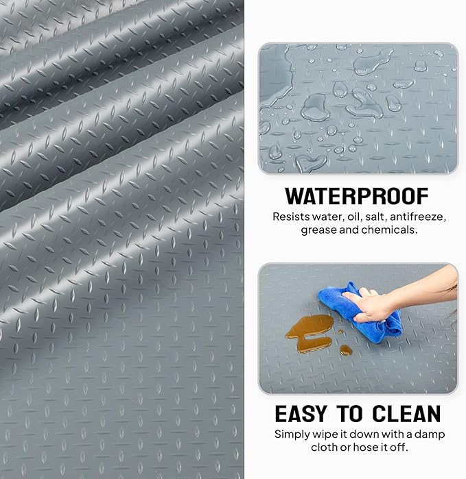 TUFFIOM 7.5 x 20 FT Garage Floor Mat, Thickened Diamond Plate PVC Garage Mats