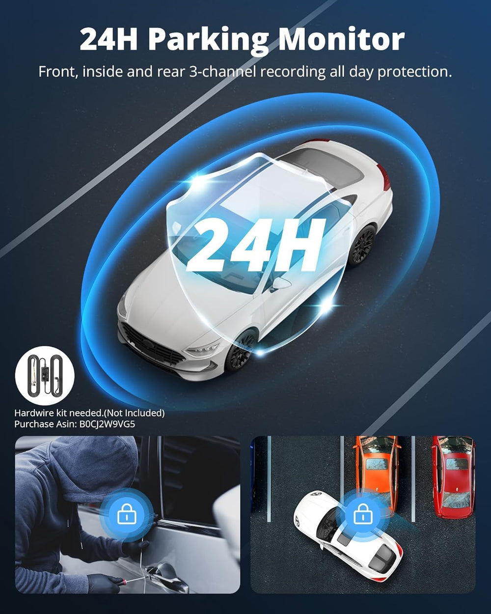 Kingslim 3 Channel 5G WiFi Dash Cam with 64GB Card, 2.5K/1080P Front and Rear...