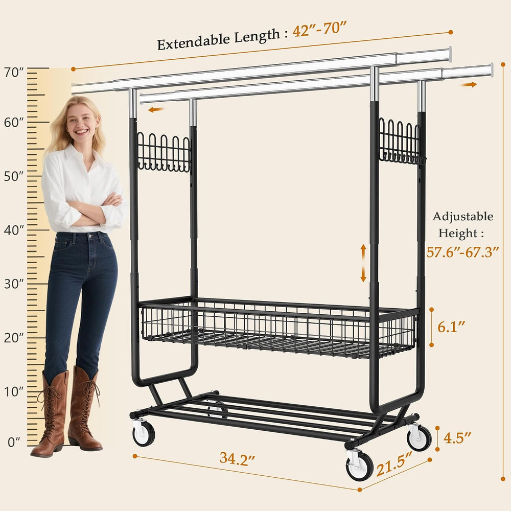 Gewudraw Clothes Rack Heavy Duty Load 1060 LBS with Wheels,Commercial,Black