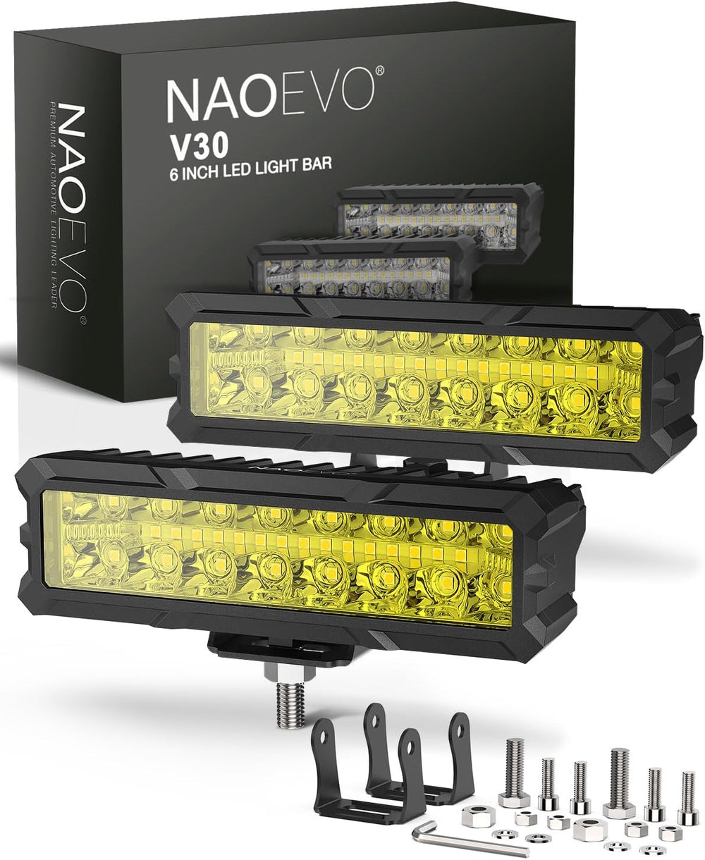 NAOEVO 6 Inch Yellow LED Light Bar, 50W 4000LM LED Fog Lights, Yellow