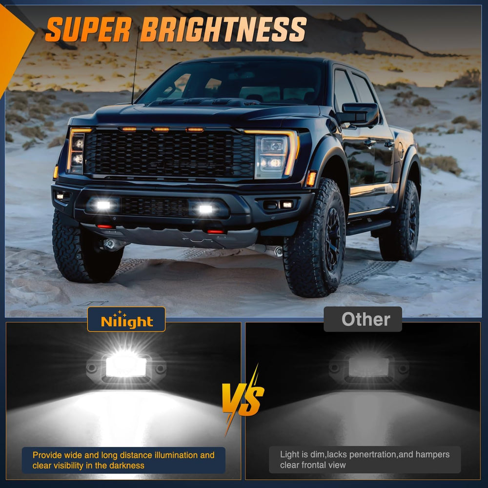 Nilight 2 PCS 20W Flush Mount LED Pods Flood Beam Work Light