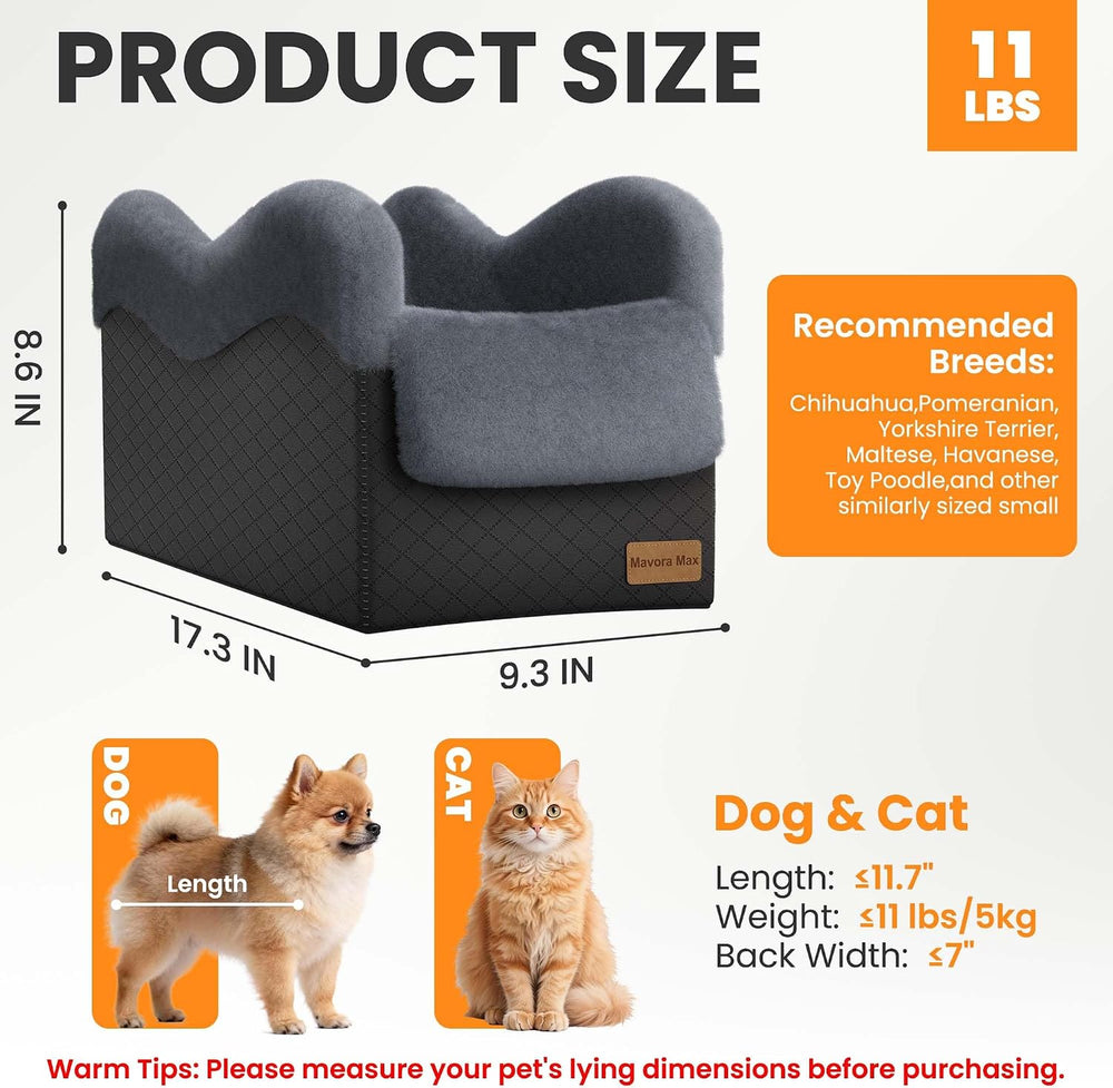 Center Console Dog Car Seat for Small Dogs Under 11lbs, Grey