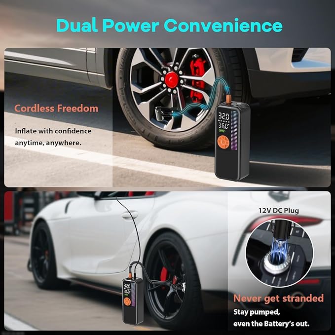 Portable Tire Inflator Air Compressor, 150 PSI Cordless Air Pump, 6000mAh