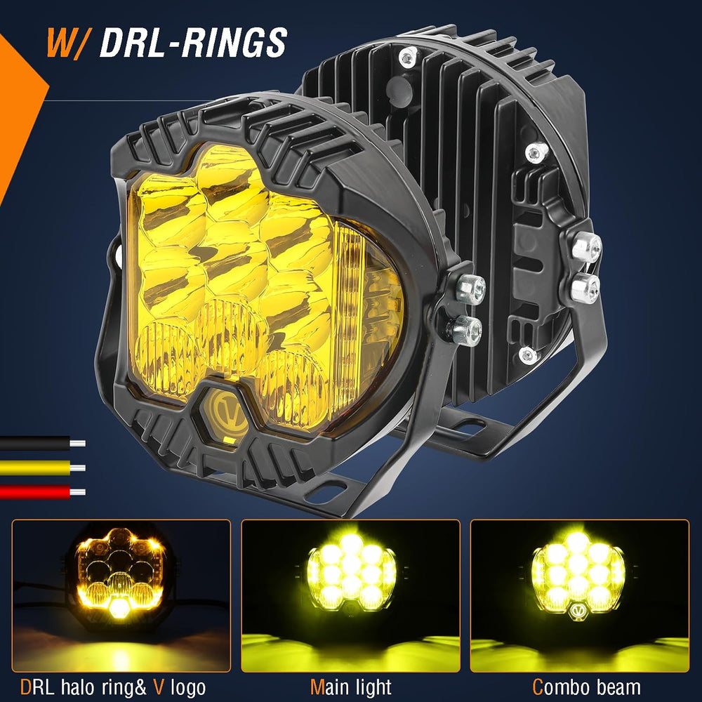 AUTOXBERT 5 Inch Amber Led Driving Light, 50W LED Offroad Side Shooter Pods S...
