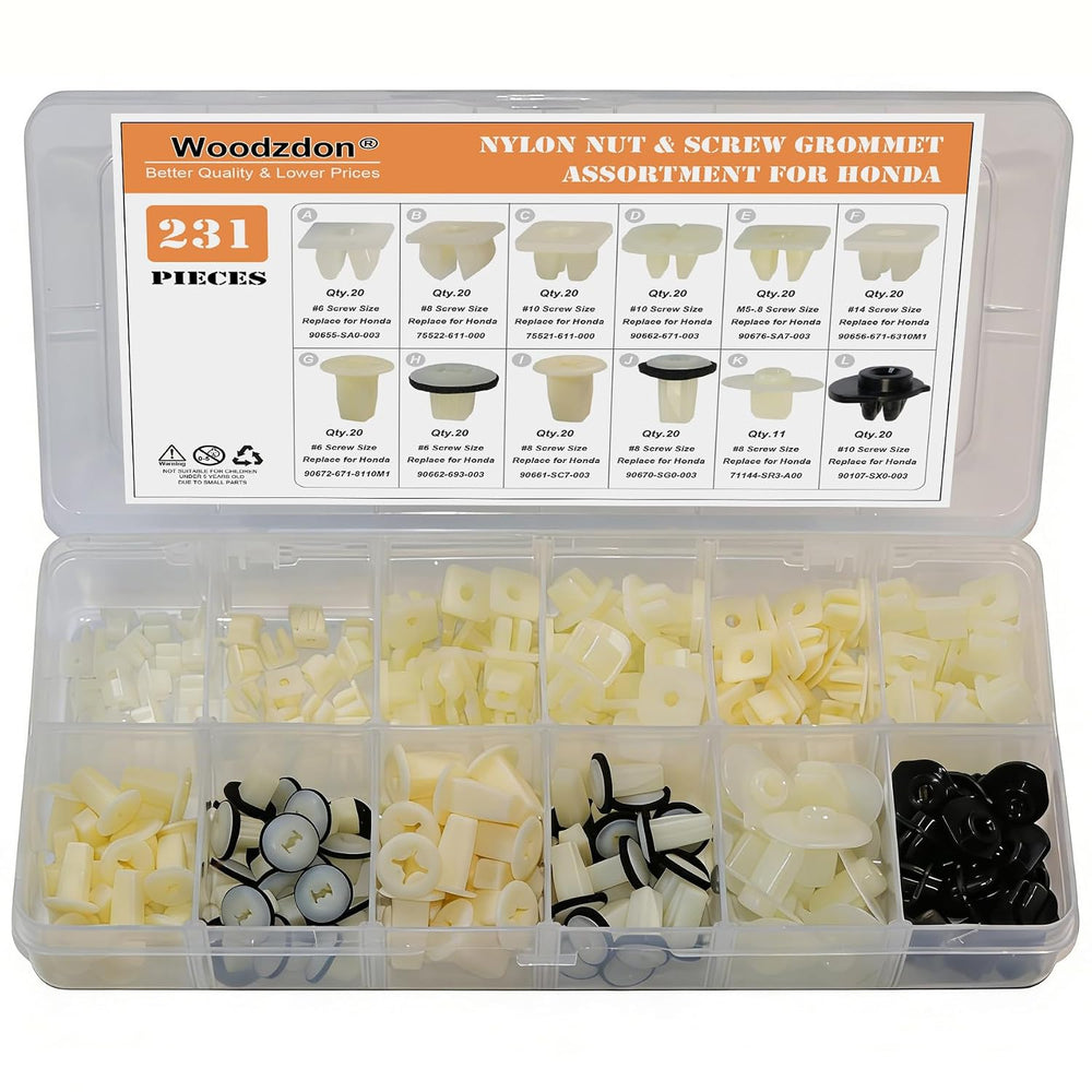 Woodzdon 231pcs Headlight Adjusting Screw Nylon Nut Bumper Grommet #6,#8,#10,...