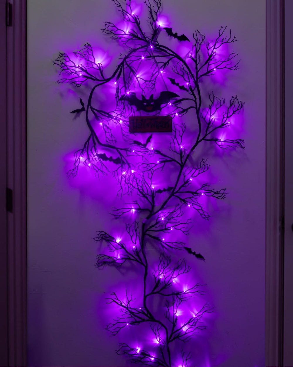 9 FT Halloween Twig Garland Decoration with 45 Purple LED Lights