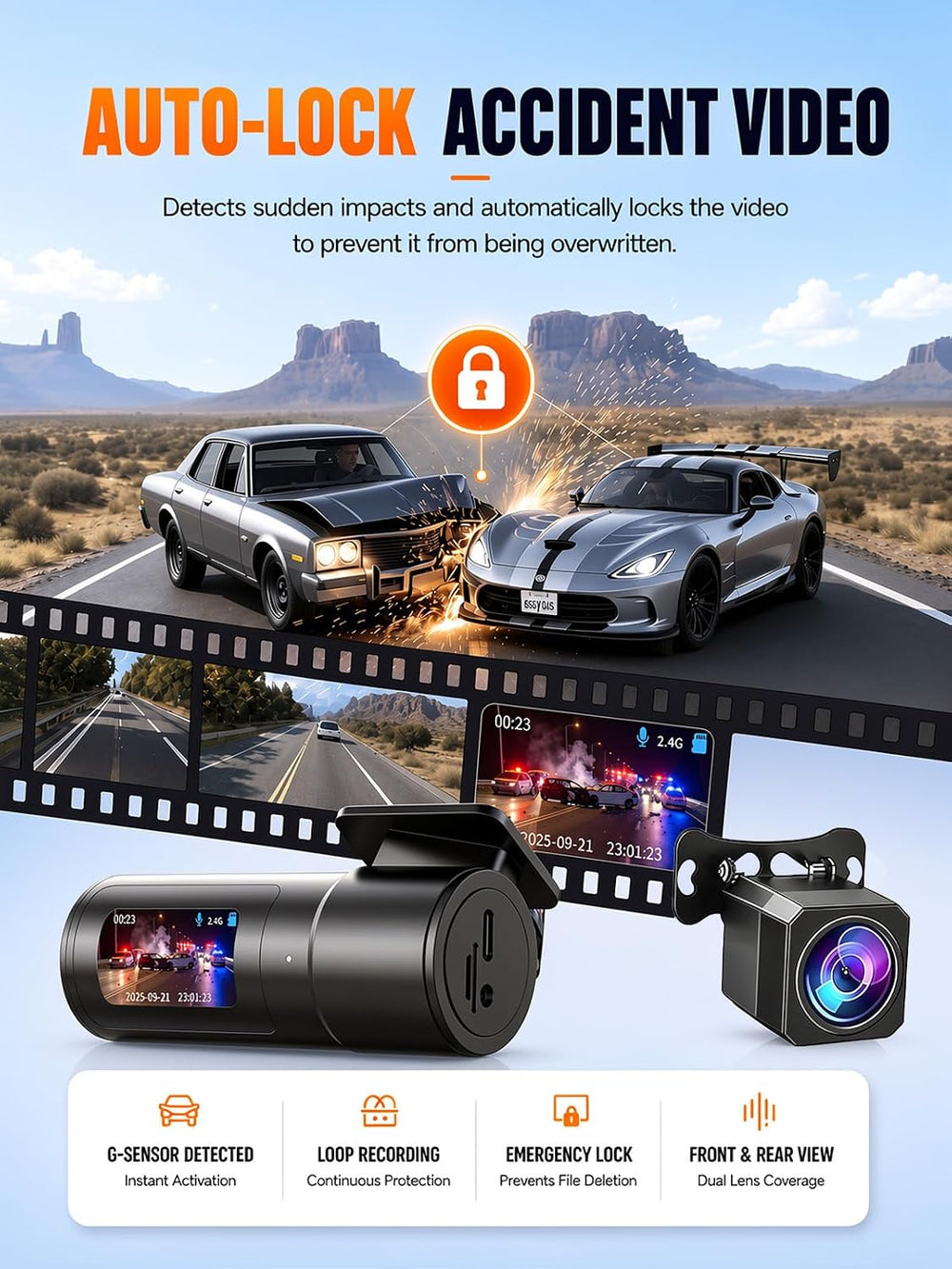 HKOIZBL 4K+2.5K Dash Cam Front and Rear, 2CH dashcam Free 32GB with WiFi