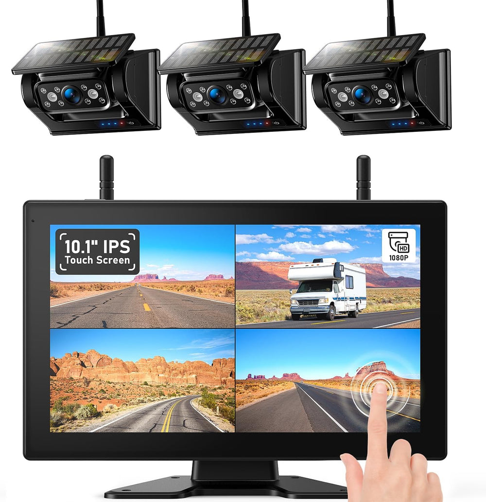 3 Magnetic Solar Wireless Backup Camera HD1080P Loop Recording 10.1 Inch