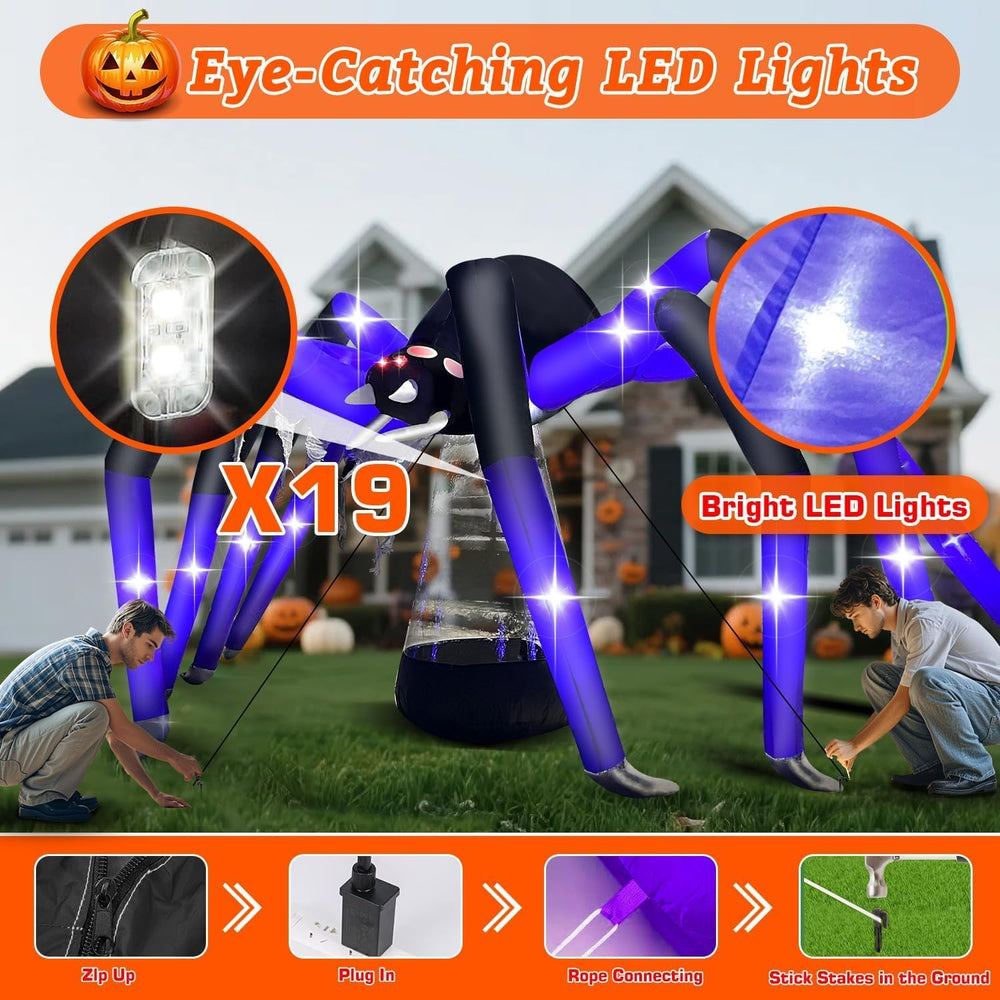 9FT Giant Outdoor Halloween Inflatables Decorations Spider Blow up