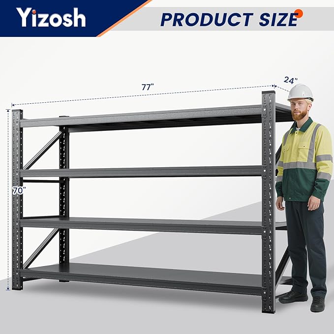 Yizosh 75" W Metal Garage Storage Shelves, 8000LBS Heavy Duty 4-Shelf