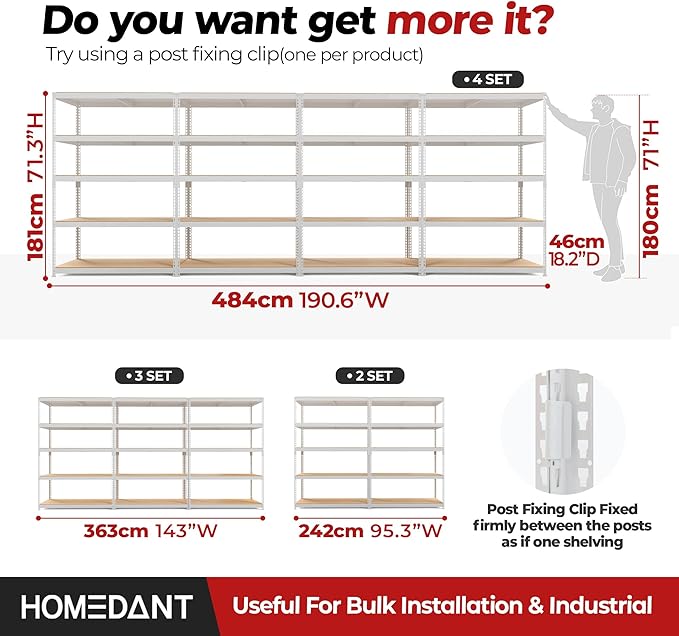 HOMEDANT White 5 Tier Laminated Boltless Heavy Duty Garage Storage Adjustable...