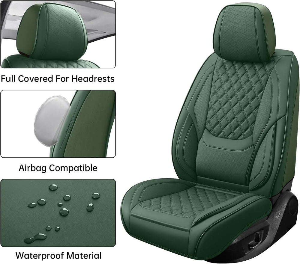 Green Car Seat Covers Full Set,5 Seat Leather Seat Covers for Cars