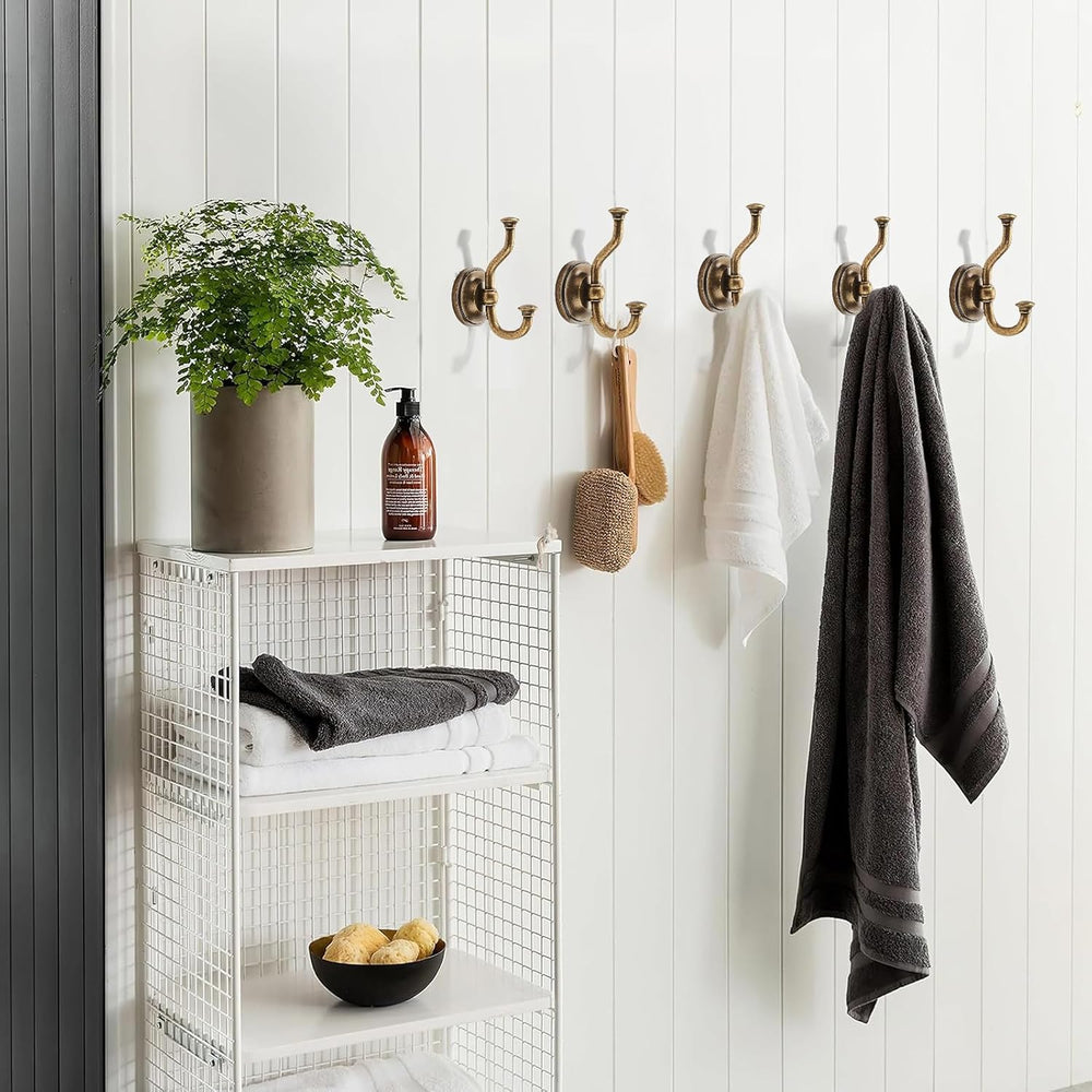 khtumeware 3 Pack 4-1/2 Inch Zinc Alloy Antique Brass Towel Hooks