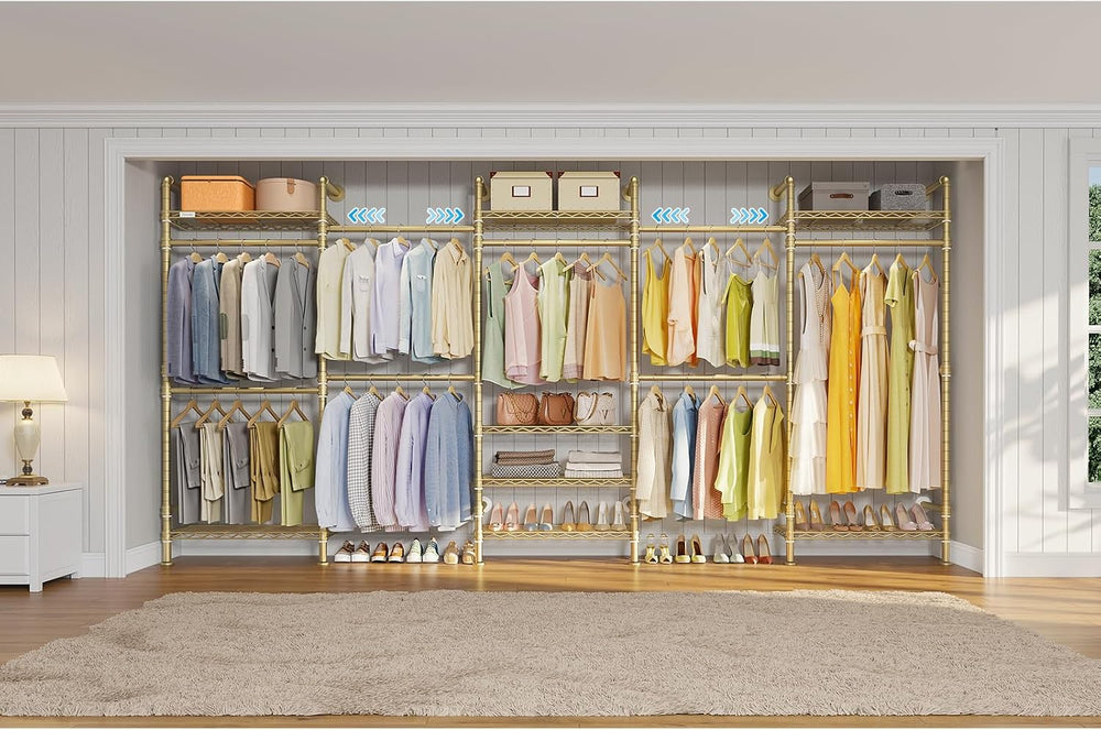 Timate F5 Expandable Wall Mounted Clothes Rack with 8 Adjustable Shelves &...