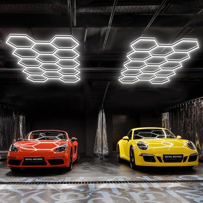 BRILLIHOOD Hexagon Garage Lights, LED Honeycomb Garage Lights, 6500K Super